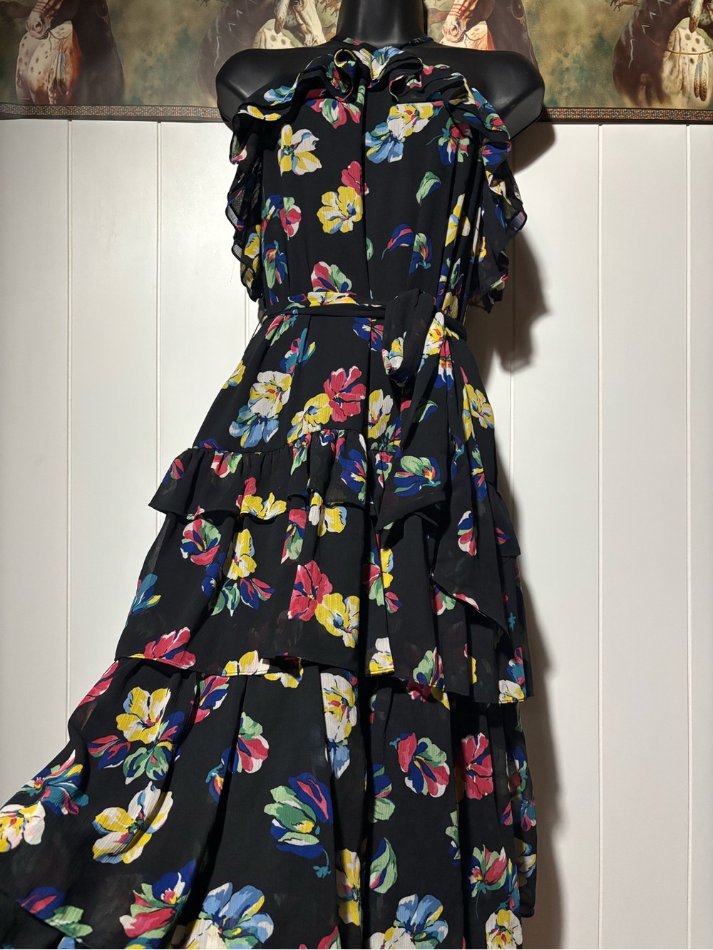 Ralph Lauren- Black Floral Tiered Ruffle Midi Dress 4